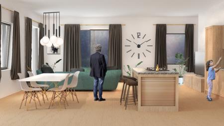 Mirna, novi bloki med Sokolsko in kulturnim domom, Dnevna_penthouse, arhiv Halo pesek biomasa